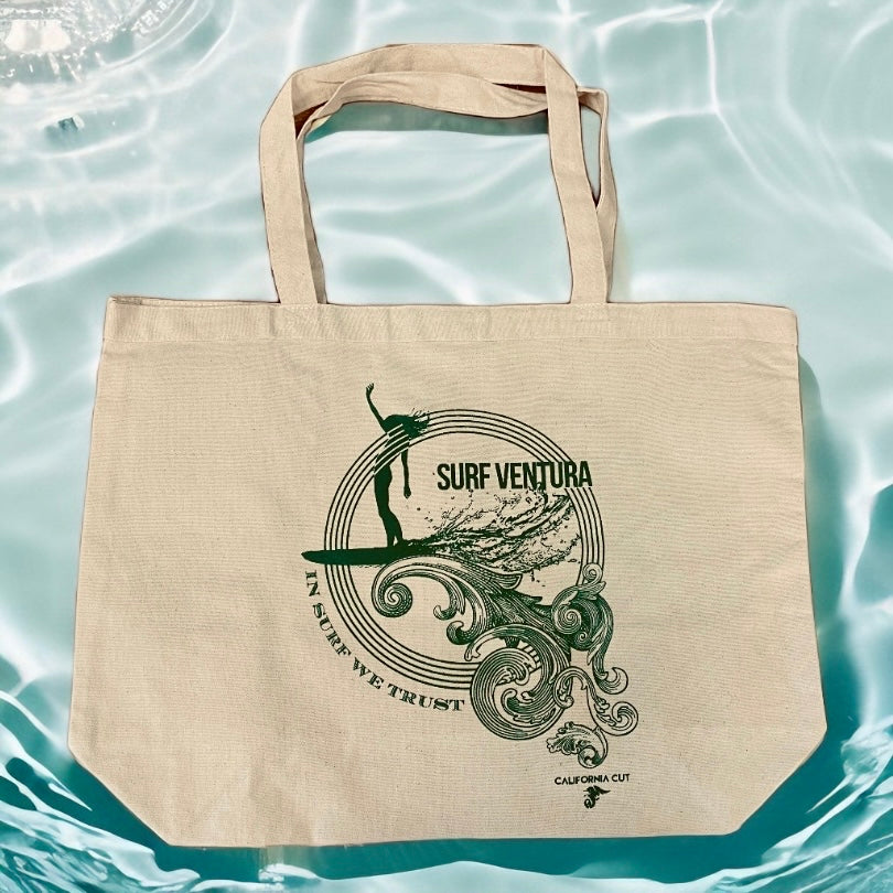 “In Surf We Trust” Oversize Heavy-Duty Canvas Tote