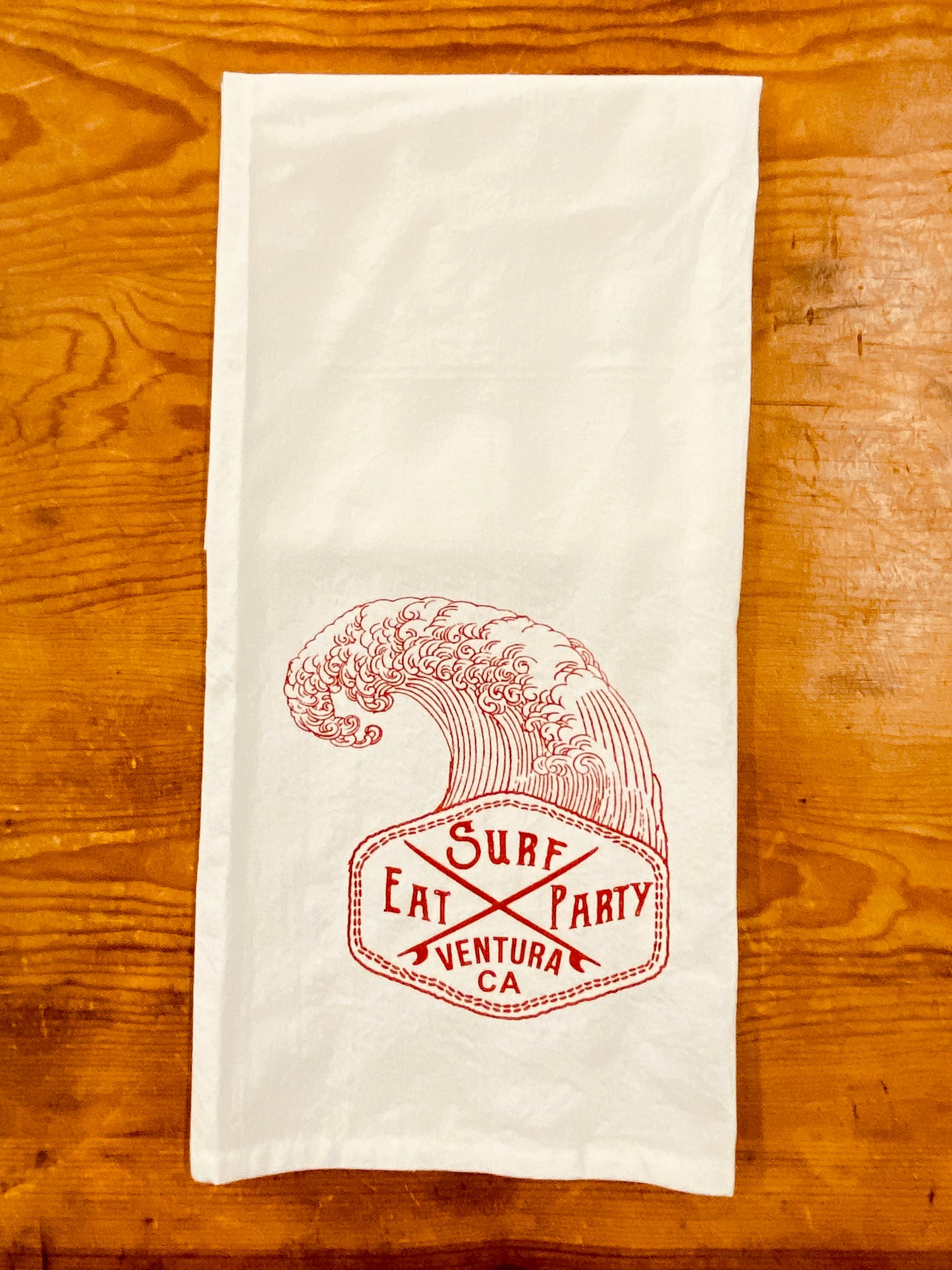 Flour Sack Tea Towel: Eat Surf Party